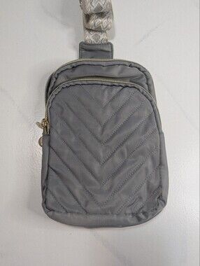 Pretty Simple Pinelope Puffer Sling Bag - Gray Chevron Quilted with Bunny Charm